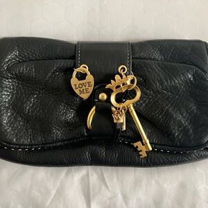 Vintage Y2K genuine leather Juicy Couture Black Large Clutch with charms